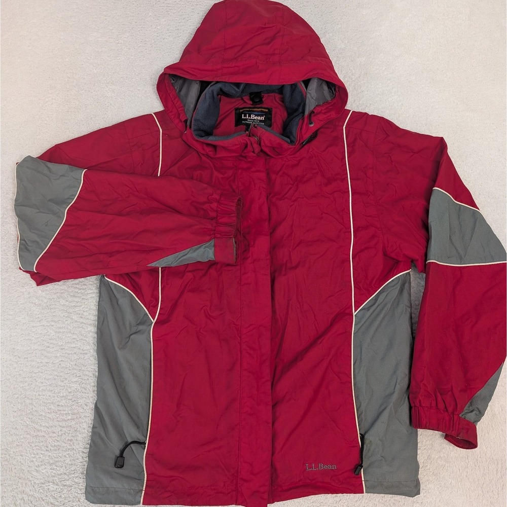 L.L. Bean 3 in 1 Winter Ski Jacket Nylon‎ Shell Lined Full Zip Hood Red Womens M